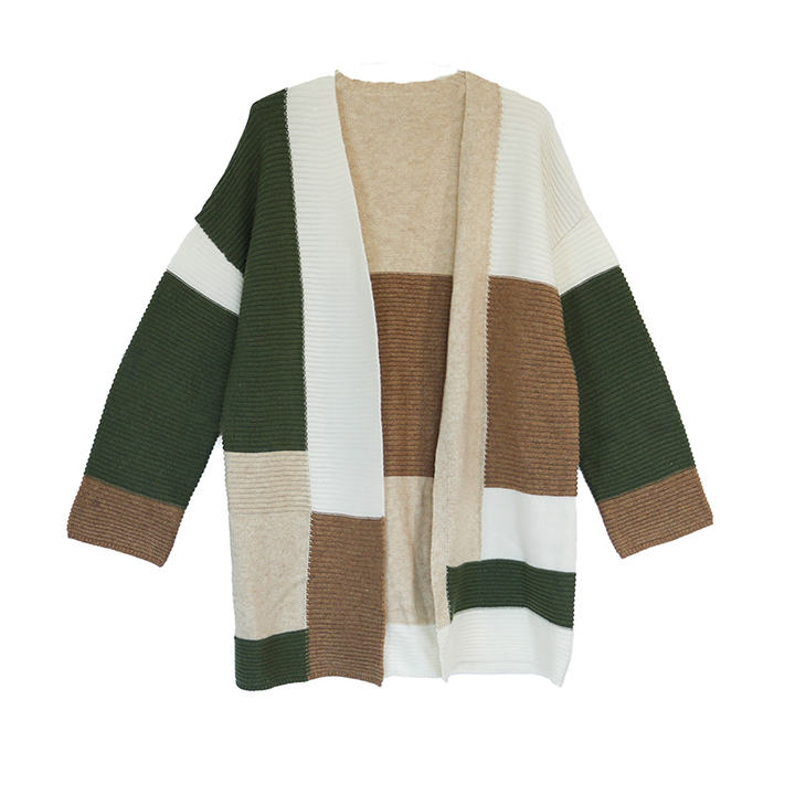 Wholesale Manufactory Custom Women's Loose Geometric Color Sweater Cardigan Coat Lady Clothing China Manufacturing Hub