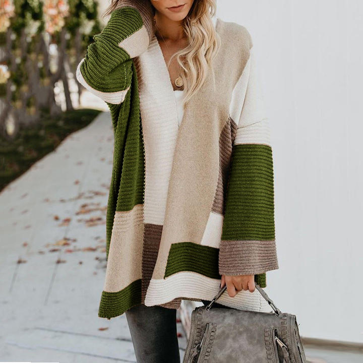 Wholesale Manufactory Custom Women's Loose Geometric Color Sweater Cardigan Coat Lady Clothing China Manufacturing Hub