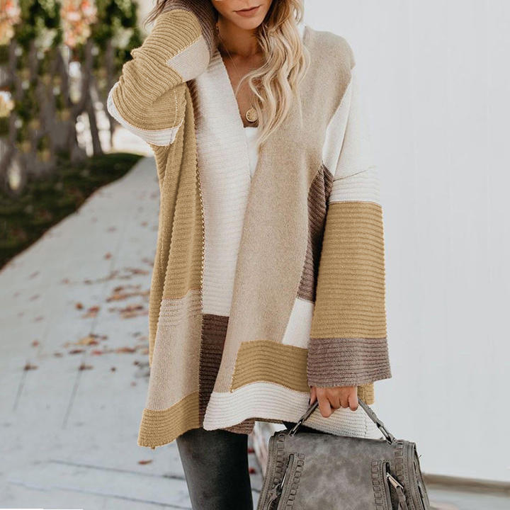 Wholesale Manufactory Custom Women's Loose Geometric Color Sweater Cardigan Coat Lady Clothing China Manufacturing Hub