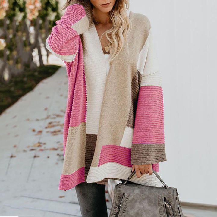 Wholesale Manufactory Custom Women's Loose Geometric Color Sweater Cardigan Coat Lady Clothing China Manufacturing Hub