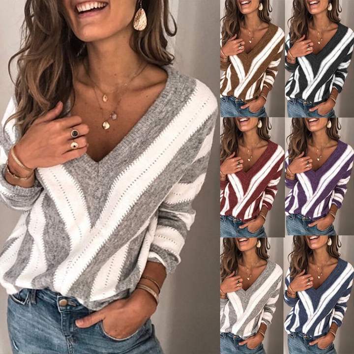Wholesale Manufactory Deep V-neck Soft Women Designer Loose Lady Casual Sweater Plus Size Winter Pullover Mass Production