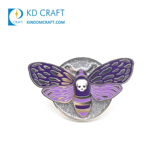 Custom Design Cute Animal Brooch Lapel Pin Badge Metal Memorial Glitter Bluewing Monarch Butterfly Enamel Pin