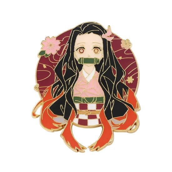 Custom Japan Japanese Kawaii Cartoon Character Lapel Pin Badge Metal Hard Enamel Anime Figure Demon Slayer Cute Girl Kawaii Nezuko Pin