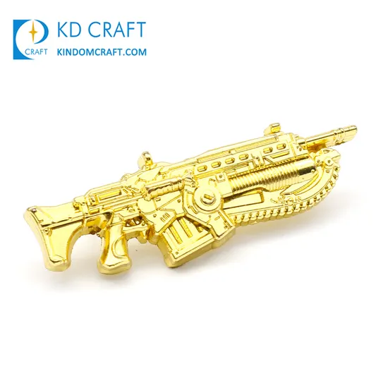 High Quality Personalized Custom Embossed 3D Military Pins Badge Shiny Gold Plating Souvenir Metal Gun Lapel Pin No Minimum