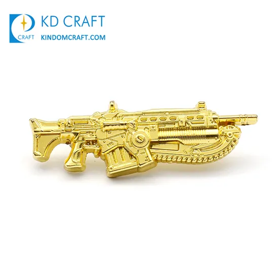 High Quality Personalized Custom Embossed 3D Military Pins Badge Shiny Gold Plating Souvenir Metal Gun Lapel Pin No Minimum