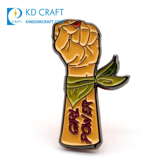 Manofactur Custom Fist Shaped Metal Dyed Soft Enamel Girl Power Horror Spiritual Feminist Enamel Pin Badges