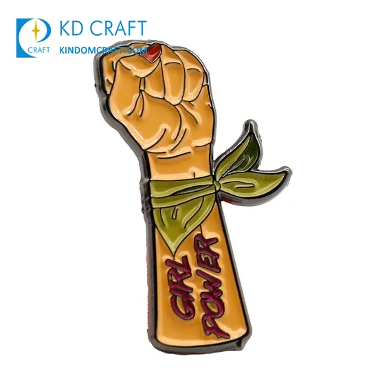 Manofactur Custom Fist Shaped Metal Dyed Soft Enamel Girl Power Horror Spiritual Feminist Enamel Pin Badges