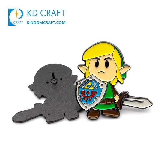 Manuafacture Personalized Custom Metal Sandblasting Zinc Alloy Black Nickel Plating Cute Game Character Anime Link Enamel Pin