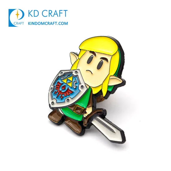 Manuafacture Personalized Custom Metal Sandblasting Zinc Alloy Black Nickel Plating Cute Game Character Anime Link Enamel Pin