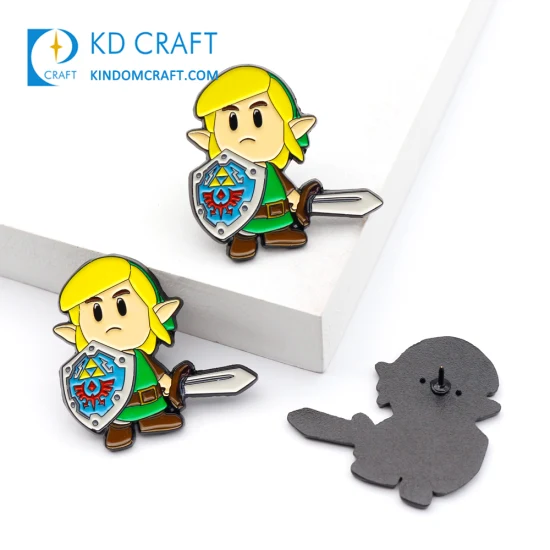 Manuafacture Personalized Custom Metal Sandblasting Zinc Alloy Black Nickel Plating Cute Game Character Anime Link Enamel Pin