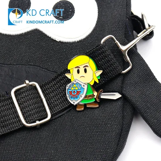 Manuafacture Personalized Custom Metal Sandblasting Zinc Alloy Black Nickel Plating Cute Game Character Anime Link Enamel Pin