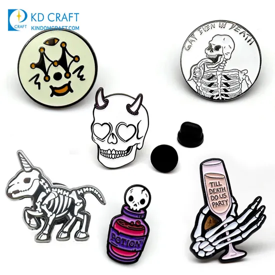 Manufacturer Custom Shaped Metal Hard Enamel Black Nickel Plated Hat Horror Anatomy Gothic Skeleton Lapel Pin Badge