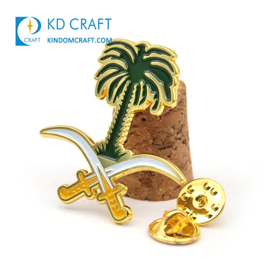 Wholesale Custom Metal Country Emblem Lapel Pin Badge Enamel Gold Palm Saudi Arabia Coconut Pin for National Day