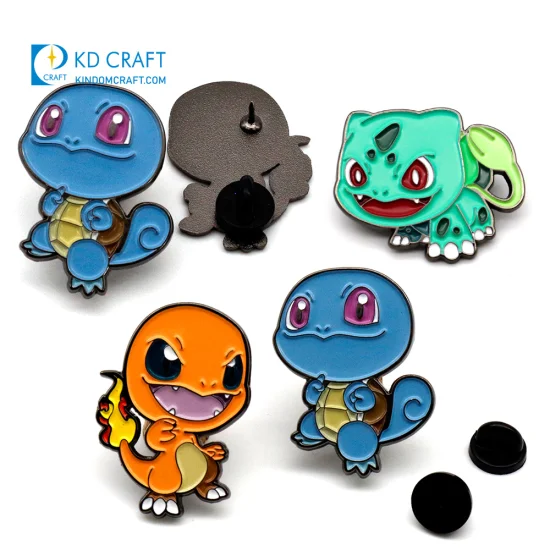 Wholesale Custom Metal Spinning Brooch Lapel Pin Badge in Stock Hot Poke Glitter Soft Hard Enamel Backpack Cute Cartoon Japanese Pokemon Anime Pin Set for Hat