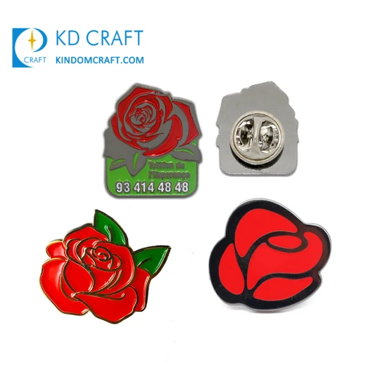 Wholesale Metal Women Men Clothes Badge Custom Hard Soft Enamel Expoyed Brooch Rose Flower Lapel Pin for Dresses