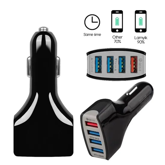 3.0 Quick Charge 4 Ports Fast Charging Car Phone Charger for Samsung Xiaomi iPhone Car Mobile Phone Charger