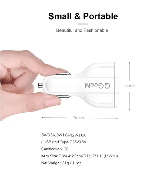 35W QC 3.0 Rapid Fast Speed Charging 3 Dual USB Port Quick Charger Type C Car Charger for Samsung