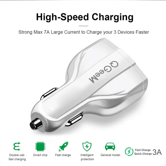 35W QC 3.0 Rapid Fast Speed Charging 3 Dual USB Port Quick Charger Type C Car Charger for Samsung