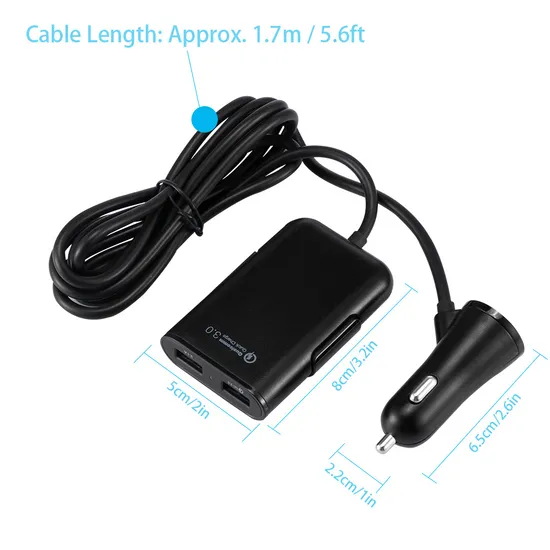 Multi USB Port QC 3.0 Backseat Clip Car Charger Extension Cord Long Cable for iPhone Rear Back Seat Vehicle Quick Charge Adapter