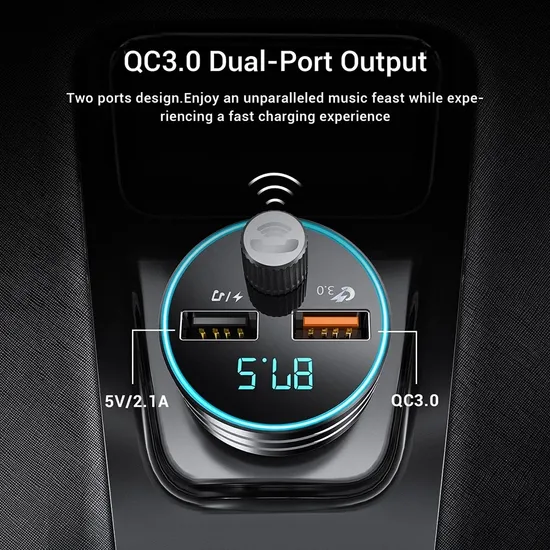 USB Car Charger Quick Charge 3.0 Dual USB Mobile Car Phone Charger with Bluetooth 5.0 FM Transmitter Handfree MP3 Card