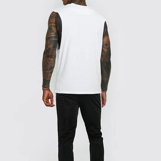 Custom Logo design Men′s 100% Cotton Extended Neck Blank Vest Oversized Loose Tank Top Heavyweight Sleeveless T Shirts for Men