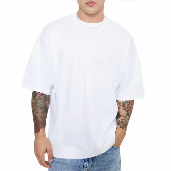 Custom T-Shirt Men′s 100% Cotton Oversized Streetwear Heavyweight Drop Shoulder Blank Rib Crewneck Tshirt for Men