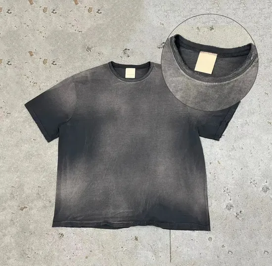 Men′s Tshirt Oversized Blank Tshirt Acid Wash Heavyweight Sun Fade Wash Boxy Cropped Distressed Vintage Tshirts for Men