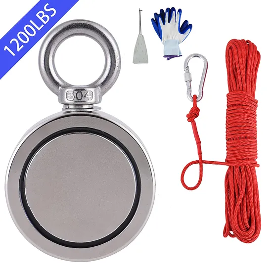 Super Strong Neodymium Fishing Magnets Force Pulling Rare Earth Round Magnet High Power Handle Lifting Eye-Bolt Retrieving Items