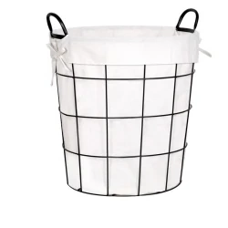 OEM Washing Drying Storage and Finishing Metal Wire Laundry Basket with Linen Cloth