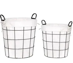 OEM Washing Drying Storage and Finishing Metal Wire Laundry Basket with Linen Cloth