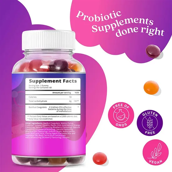 Digestive Support and Gut Health Prebiotic Supplement Gummy Organic Probiotic Gummies