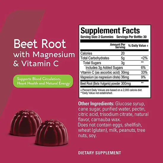 Heart Health Pectin Supplements Boost Energy & Beet Root Gummies with Vitamin C