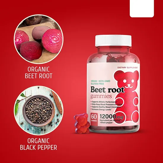 Heart Health and Energy Boot Supplements Organic Vegan Beet Root Gummies with Black Pepper