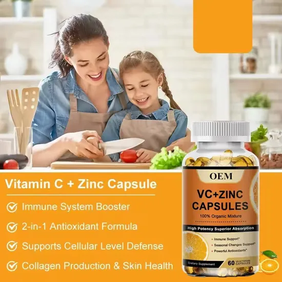 OEM/ODM Antioxidant Protection Vitamin-C and Zinc Supplement Lmmune System Booster Capsules