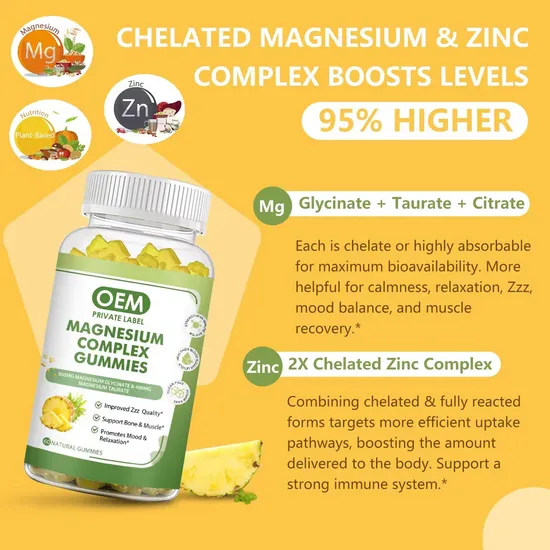 OEM/ODM Magnesium Complex Supplements Gummies for Relax-Stress Relief Sleep and Support-Bone Muscle