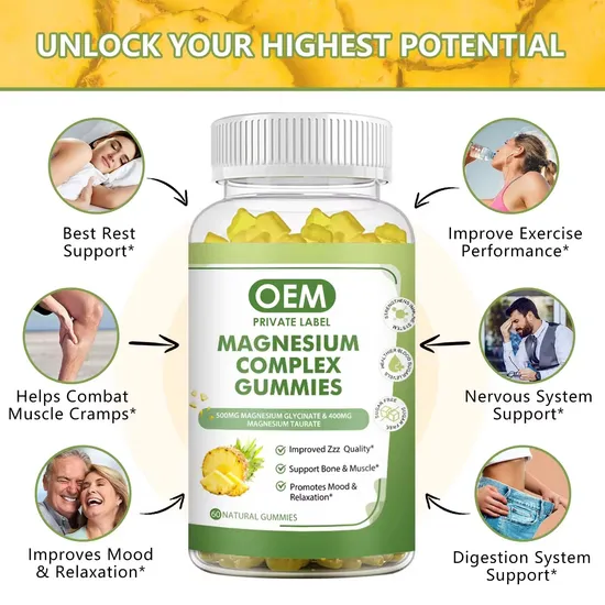 OEM/ODM Magnesium Complex Supplements Gummies for Relax-Stress Relief Sleep and Support-Bone Muscle