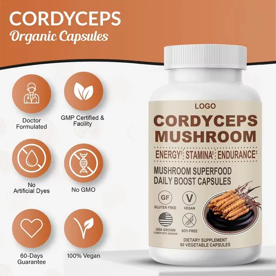 OEM/ODM Organic Herbal Cordyceps Sinensis Mushroom Extract Capsules for Immune Support and Blood Health