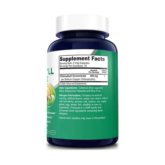 Support Detox and Immune Supplement Natural Organic Body Gut & Skin Chlorophyll Capsules