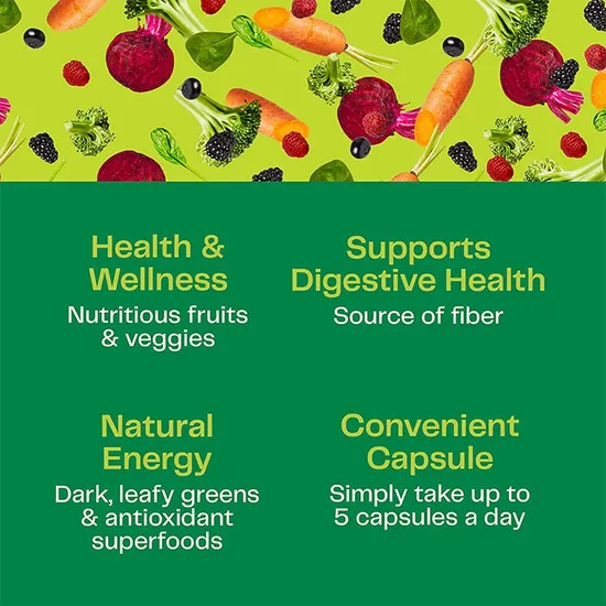 Vegan Energy & Immune Support Pills Supplement Halal Organic Superfood Green Capsules