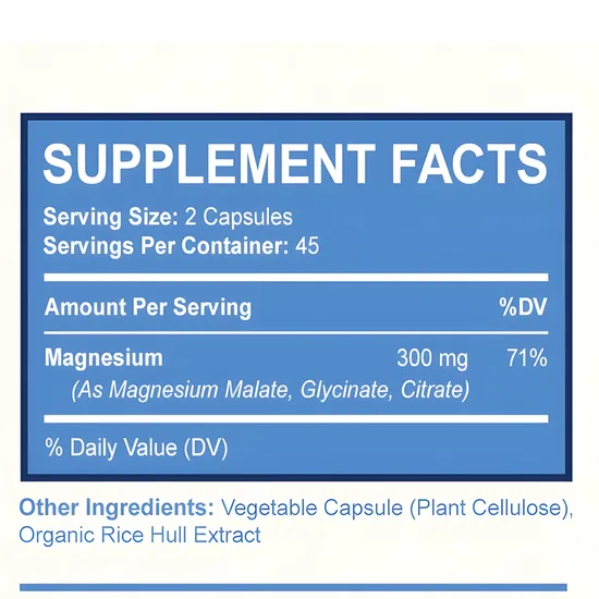 Glycine, Malic Acid and Magnesium Citrate to Support Muscle Relaxation, Sleep, Sedation and Energy Magnesium Complex Capsules