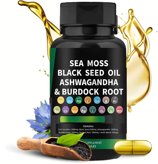 Immune Support Ashwagandha Extract Turmeric Bladderwrack Iodine Chlorophyll Acv Black Seed Oil Seaweed Burdock Capsules