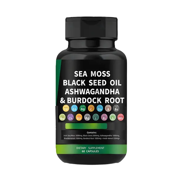 Immune Support Ashwagandha Extract Turmeric Bladderwrack Iodine Chlorophyll Acv Black Seed Oil Seaweed Burdock Capsules