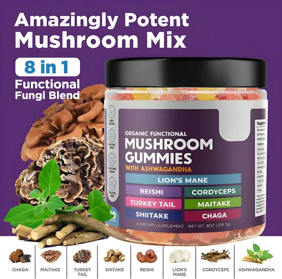 Mushroom Complex Candy Brain Booster Supplement Immune Mushroom Gummies