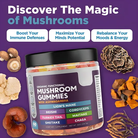 Mushroom Complex Candy Brain Booster Supplement Immune Mushroom Gummies