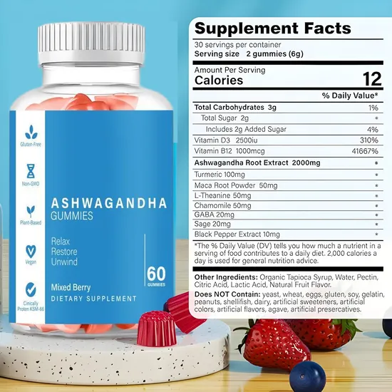 OEM/ODM Ashwagandha Gummies for Immune Support, Organic Ashwa Root Extract Supplement