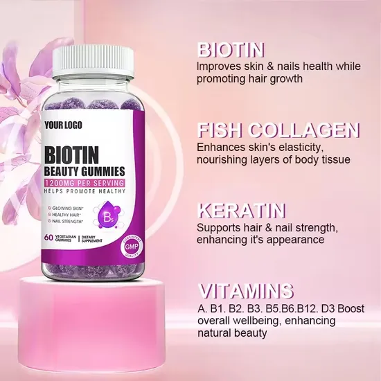 OEM/ODM Biotin Beauty Gummies Collagen Vitamin Supplement for Enhances Skin′s Elasticity