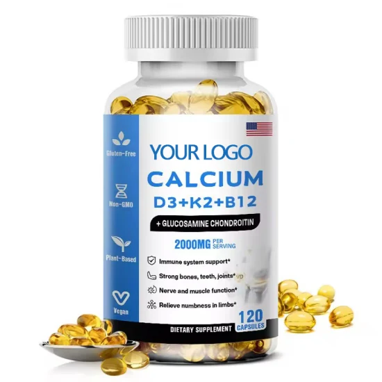 OEM/ODM Calcium Vitamin D3+B2+K12 Capsules for Support Heart Health and Improve Immune