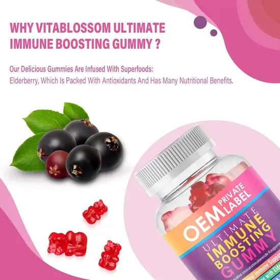 OEM/ODM Elderberry Apple Cider Vinegar Gummies Vitamin-C and Zinc Supplements for Boost Lmmune System and Encourages Healthy Skin