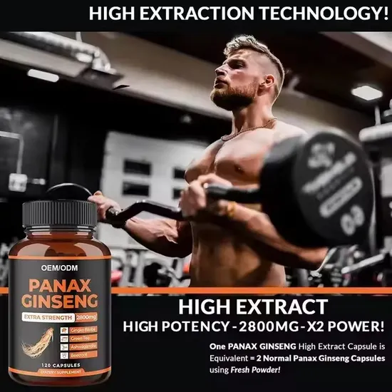 OEM/ODM Gingko Biloba Panax Ginseng Extract Supplement Enhance Energy Male Fitness Capsules