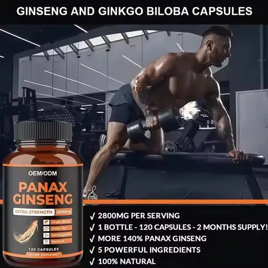 OEM/ODM Gingko Biloba Panax Ginseng Extract Supplement Enhance Energy Male Fitness Capsules